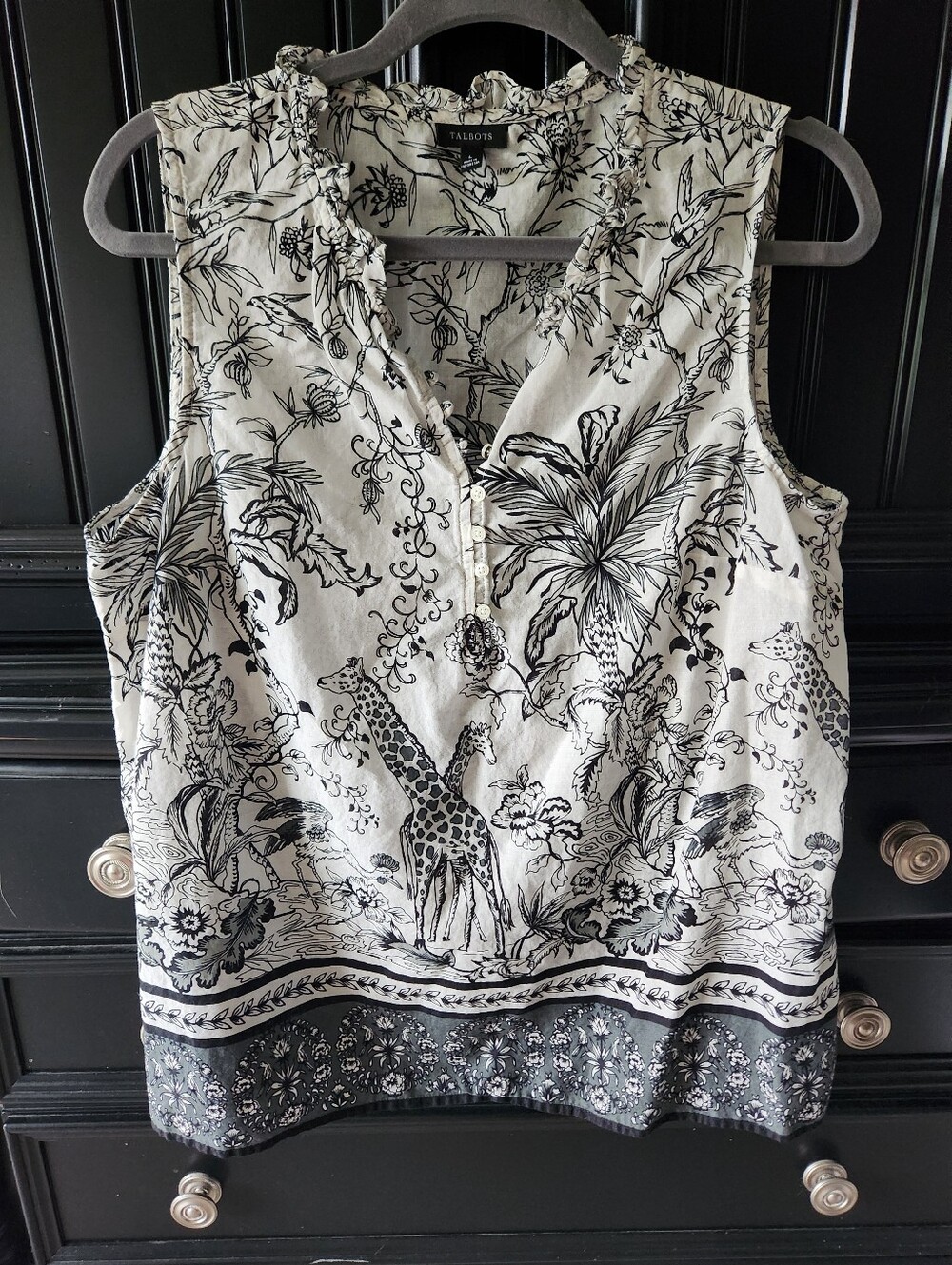 Talbots Black and White Safari Print Sleeveless Top